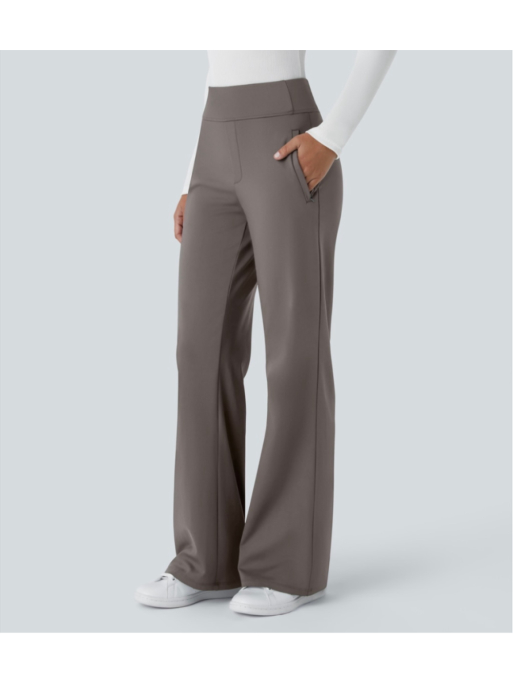 Halara Flex DayStretch Mid Rise Work Pants Gray Side Zip Pockets S Petite NWT